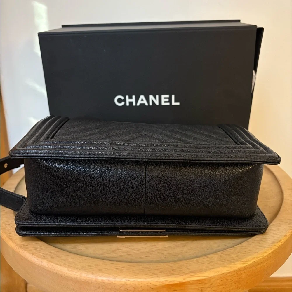 Chanel Caviar Chevron Medium Boy Bag